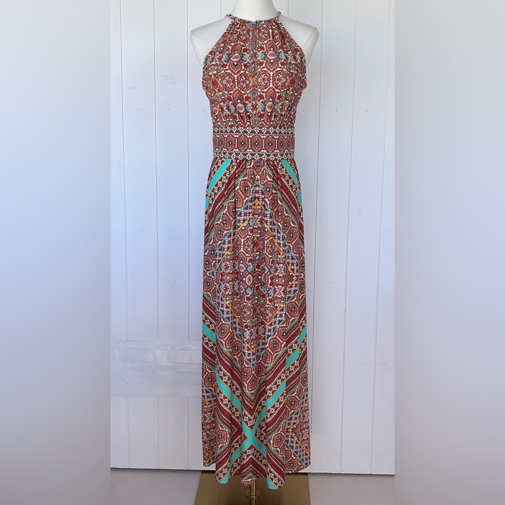 London Times Women’s Maxi Halter Dress Medallion Size 8